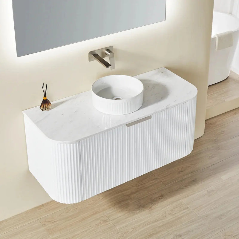 Avalon Wall Hung Vanity Single Bowl Matt White 600mm/750mm/900mm/1200mm - FIL Kitchen Bathroom