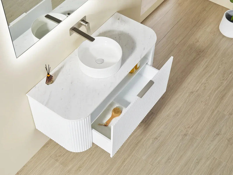 Avalon Wall Hung Vanity Single Bowl Matt White 600mm/750mm/900mm/1200mm - FIL Kitchen Bathroom