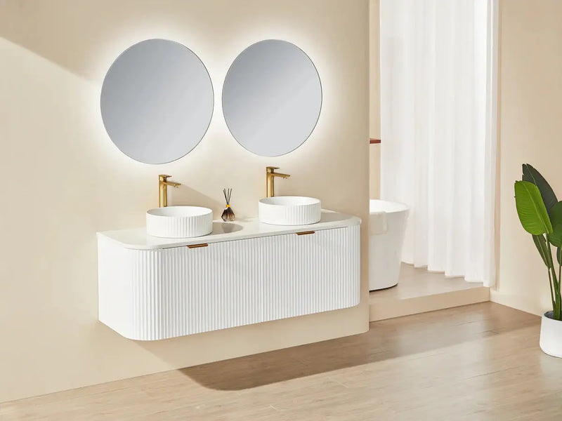 Avalon Wall Hung Vanity Double Bowl Matte White 1500mm/1800mm - FIL Kitchen Bathroom