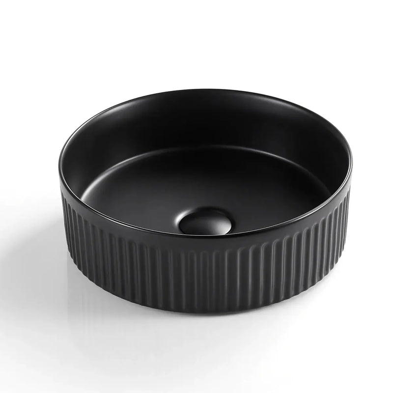 Fluted Above Counter Round Basin Matte Black 360x360x115mm - FIL Kitchen Bathroom