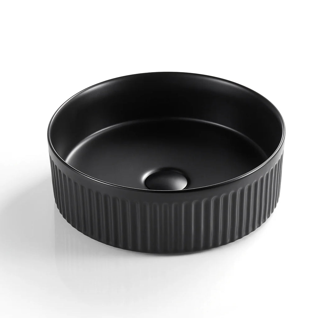 Fluted Above Counter Round Basin Matte Black 360x360x115mm