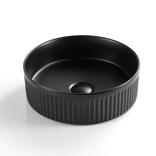 Fluted Above Counter Round Basin Matte Black 360x360x115mm - FIL Kitchen Bathroom
