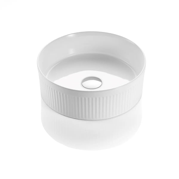 Fluted Round Above Counter Basin Gloss White/Matte White 410x410x120mm