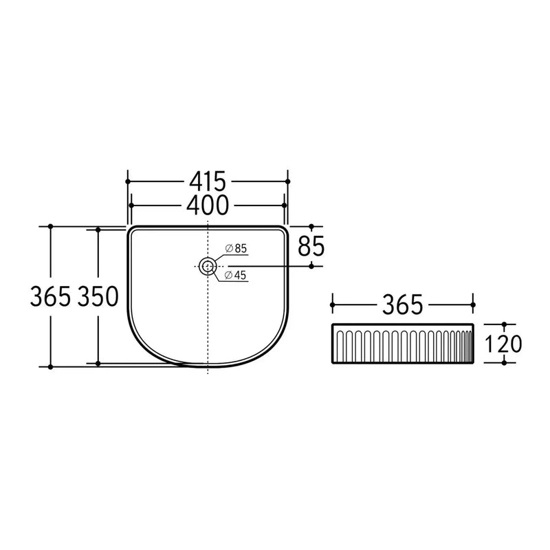 FLUTED ARCH ABOVE COUNTER BASIN GLOSS WHITE/MATTE WHITE 415x365x120MM - FIL Kitchen Bathroom