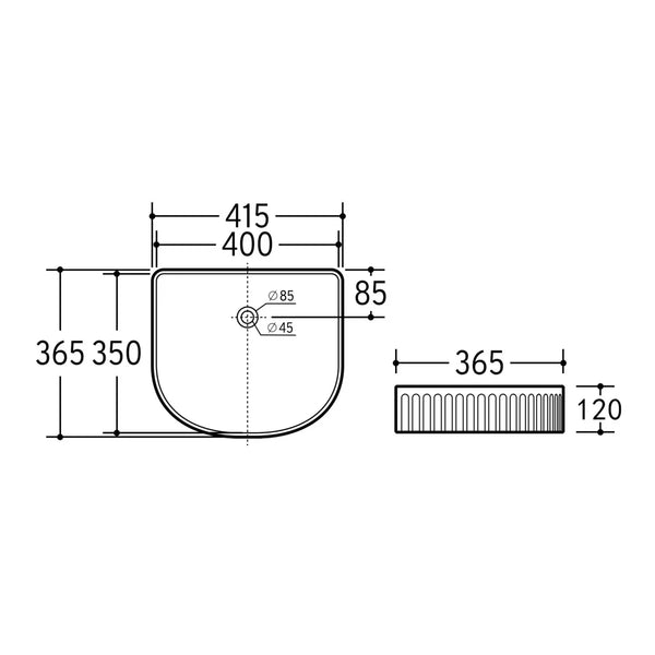 FLUTED ARCH ABOVE COUNTER BASIN MATTE BLACK 415x365x120MM