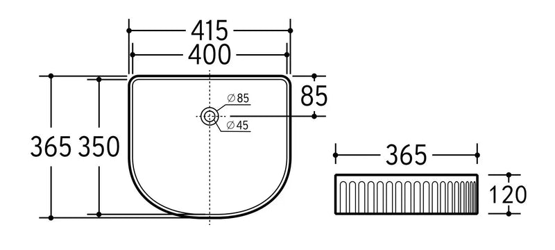 VITO Geneva Fluted Arch Premium Ceramic Above-Counter Basin (415 mm) POSEIDON