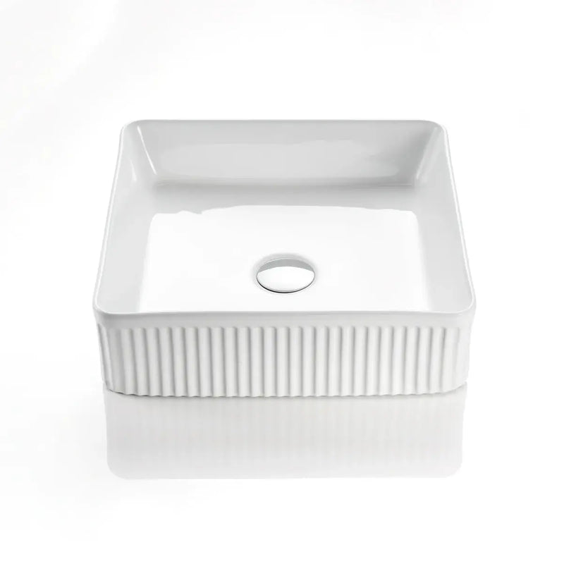 Fluted Square Above Counter Basin Gloss White/Matte White 415x415x120mm - FIL Kitchen Bathroom