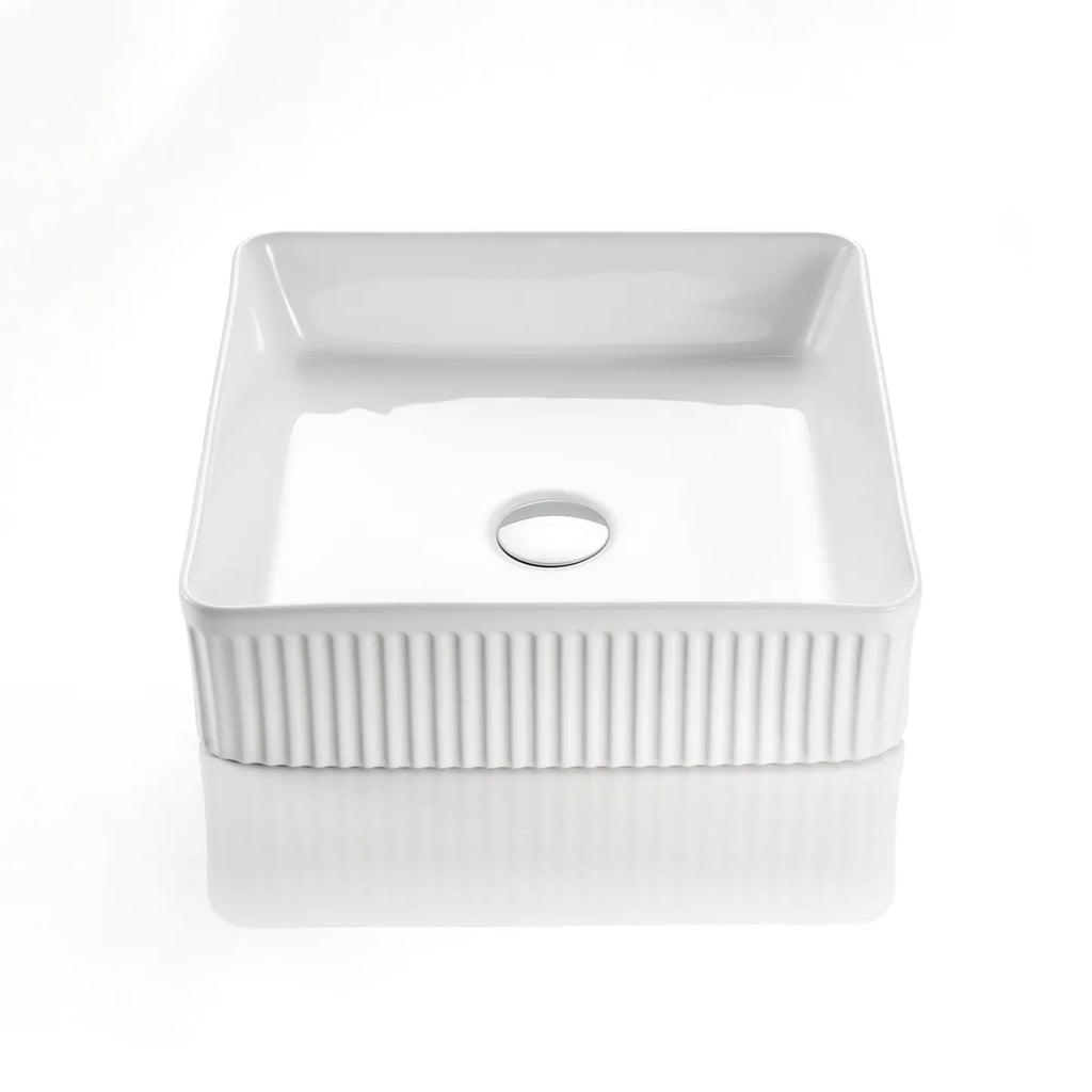 Fluted Square Above Counter Basin Gloss White/Matte White 415x415x120mm