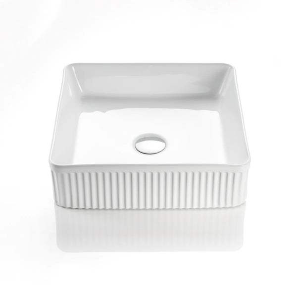 Fluted Square Above Counter Basin Gloss White/Matte White 415x415x120mm