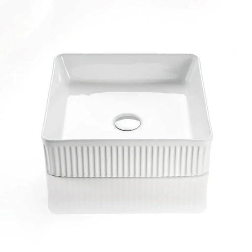 Fluted Square Above Counter Basin Gloss White/Matte White 415x415x120mm - FIL Kitchen Bathroom