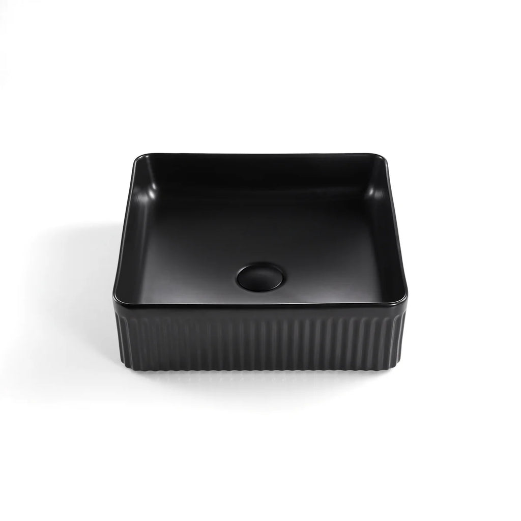 Fluted Square Above Counter Basin Matte Black 415X415X120mm