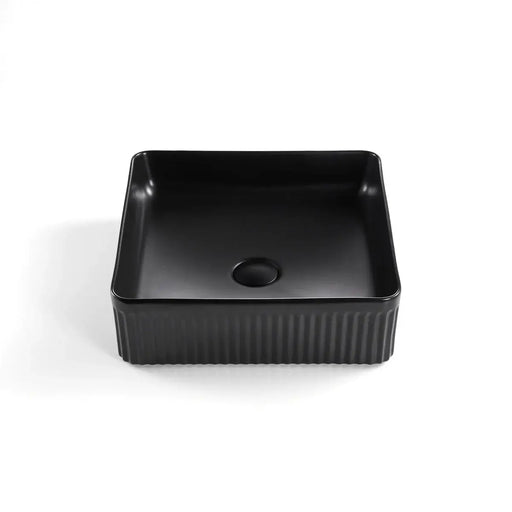 Fluted Square Above Counter Basin Matte Black 415X415X120mm - FIL Kitchen Bathroom