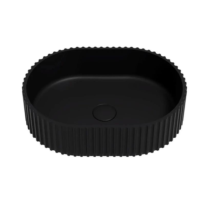 Ally Fluted Solid Surface Stone Oval Basin  480x345x140mm - FIL Kitchen Bathroom