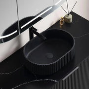 Ally Fluted Solid Surface Stone Oval Basin  480x345x140mm - FIL Kitchen Bathroom