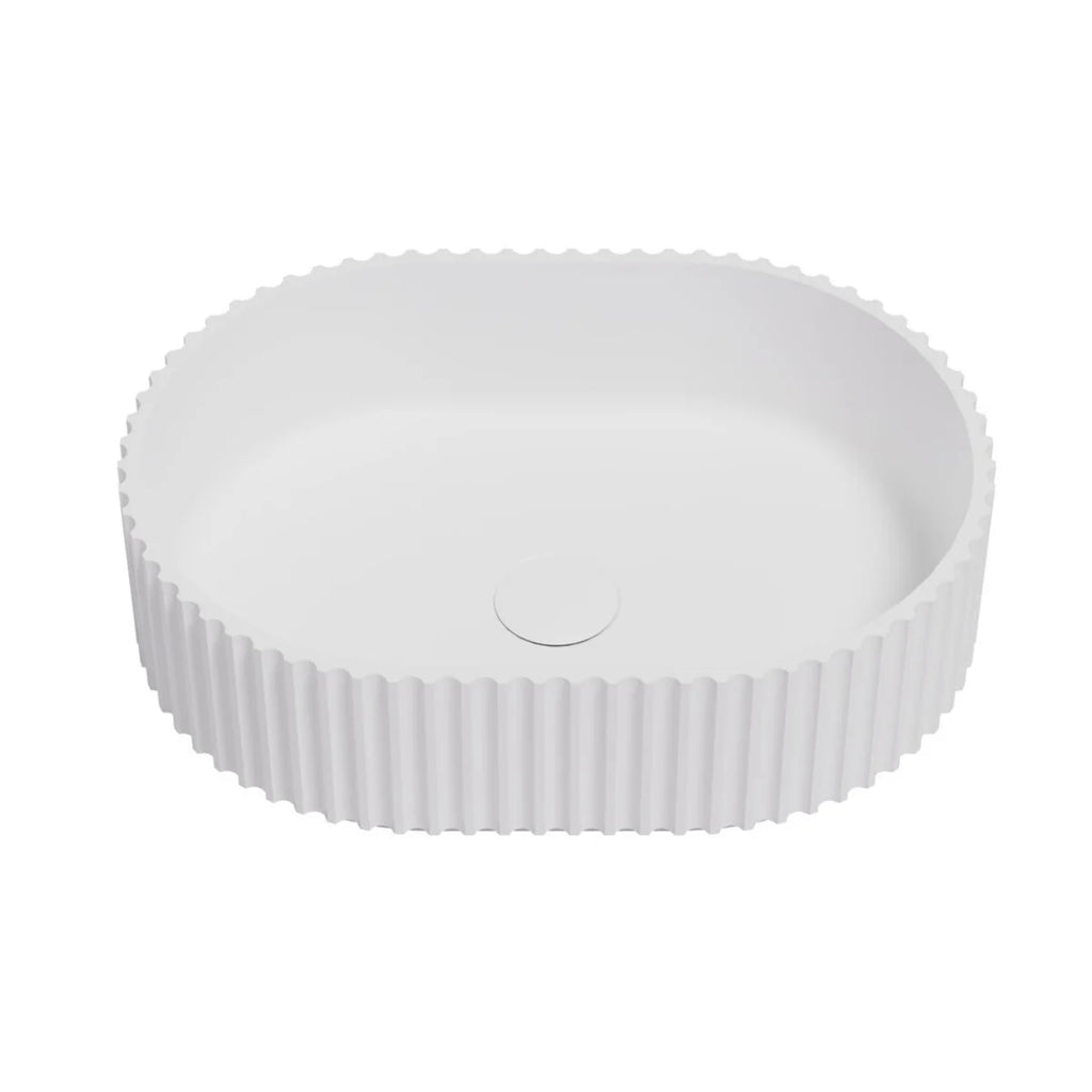 Ally Fluted Solid Surface Stone Oval Basin  480x345x140mm