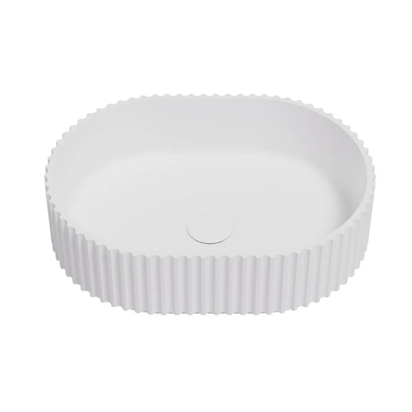 Ally Fluted Solid Surface Stone Oval Basin  480x345x140mm