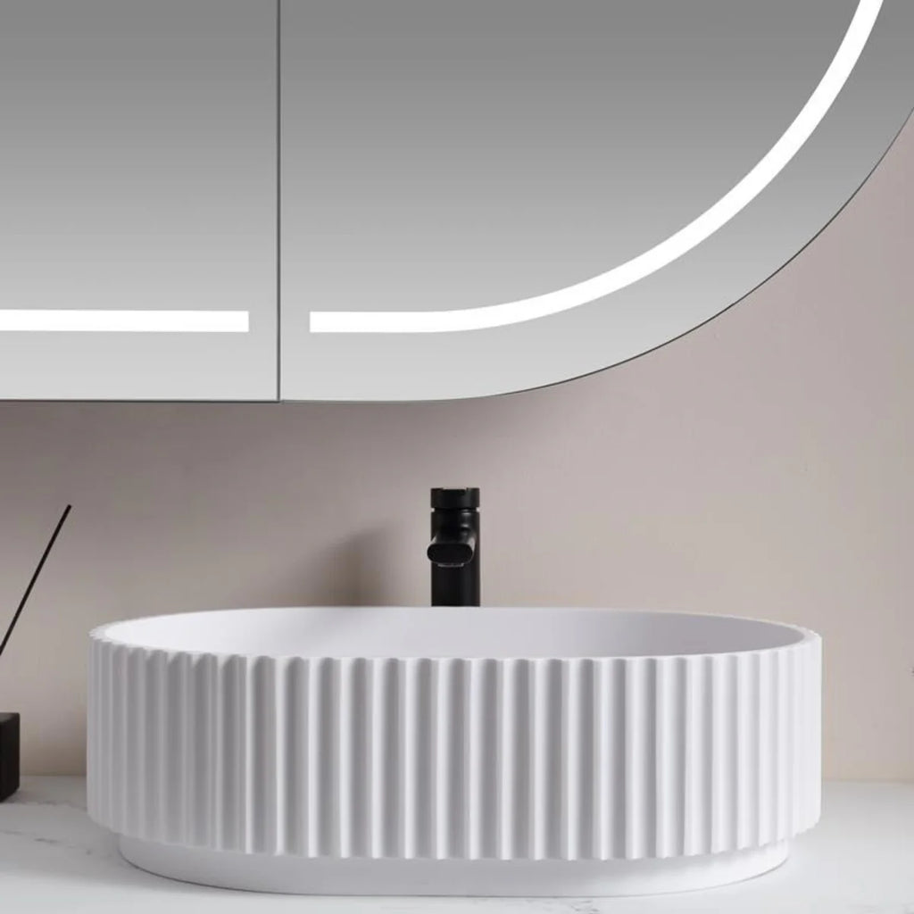 Ally Fluted Solid Surface Stone Oval Basin  480x345x140mm