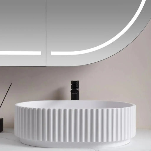 Ally Fluted Solid Surface Stone Oval Basin  480x345x140mm - FIL Kitchen Bathroom