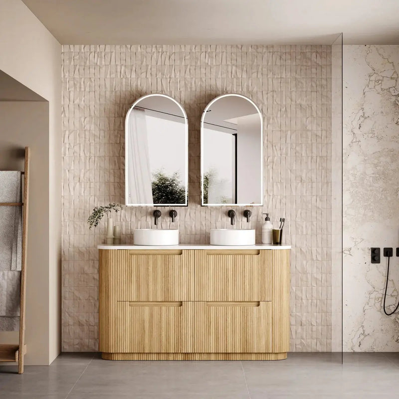 Varcelli Floor Standing Curve Vanity Harvest Oak 750mm/900mm/1200mm/150mm/1800mm - FIL Kitchen Bathroom