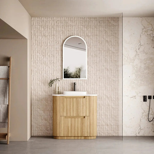 Varcelli Floor Standing Curve Vanity Harvest Oak 750mm/900mm/1200mm/150mm/1800mm - FIL Kitchen Bathroom