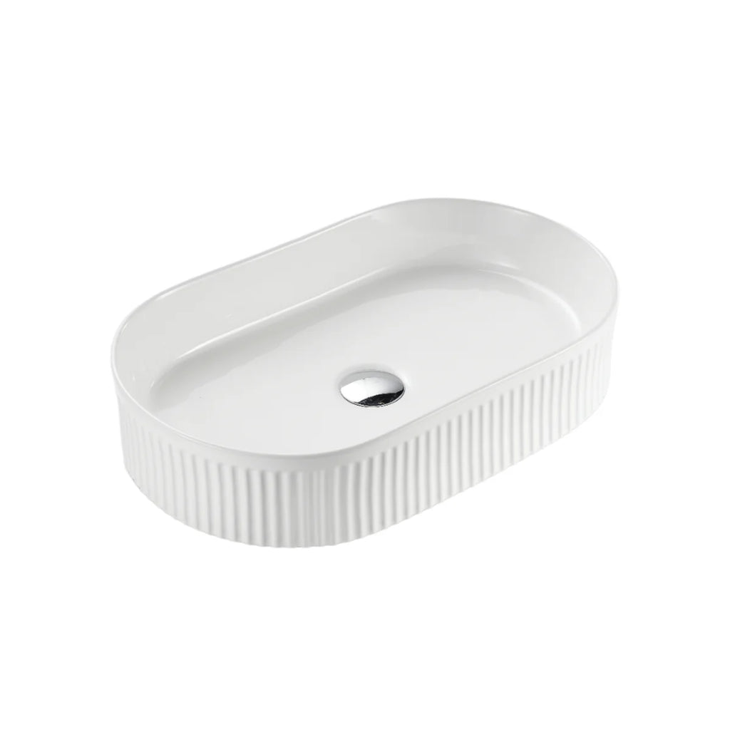 Fluted Oval Above Counter Basin Gloss/Matte White 580x360x120mm