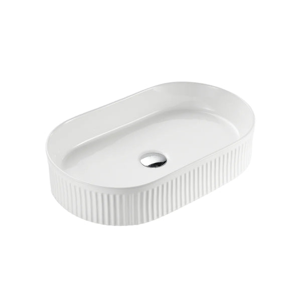 Fluted Oval Above Counter Basin Gloss/Matte White 580x360x120mm