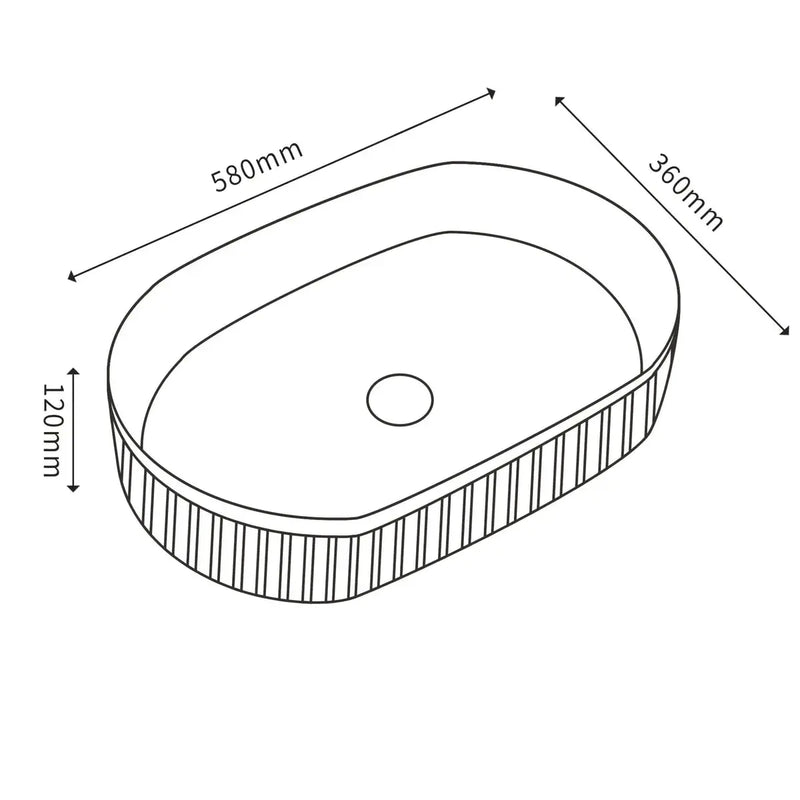 Fluted Oval Above Counter Basin Gloss/Matte White 580x360x120mm - FIL Kitchen Bathroom