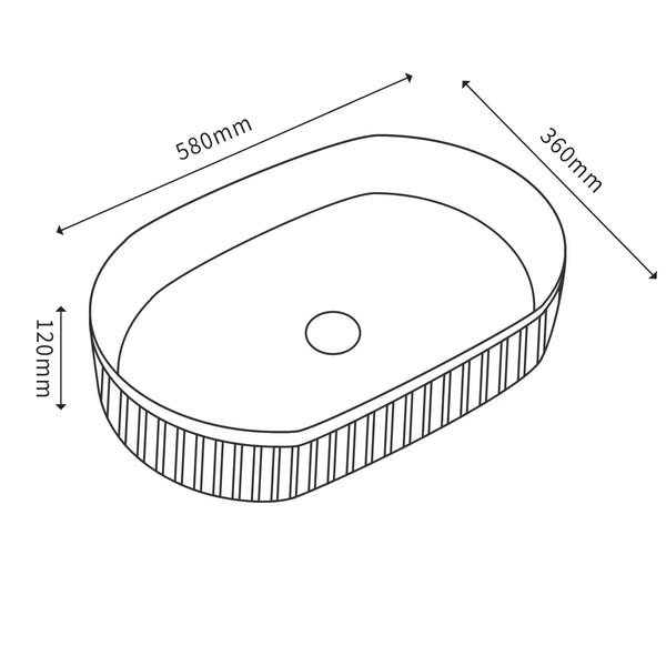Fluted Oval Above Counter Basin Matte Black 580x360x120mm