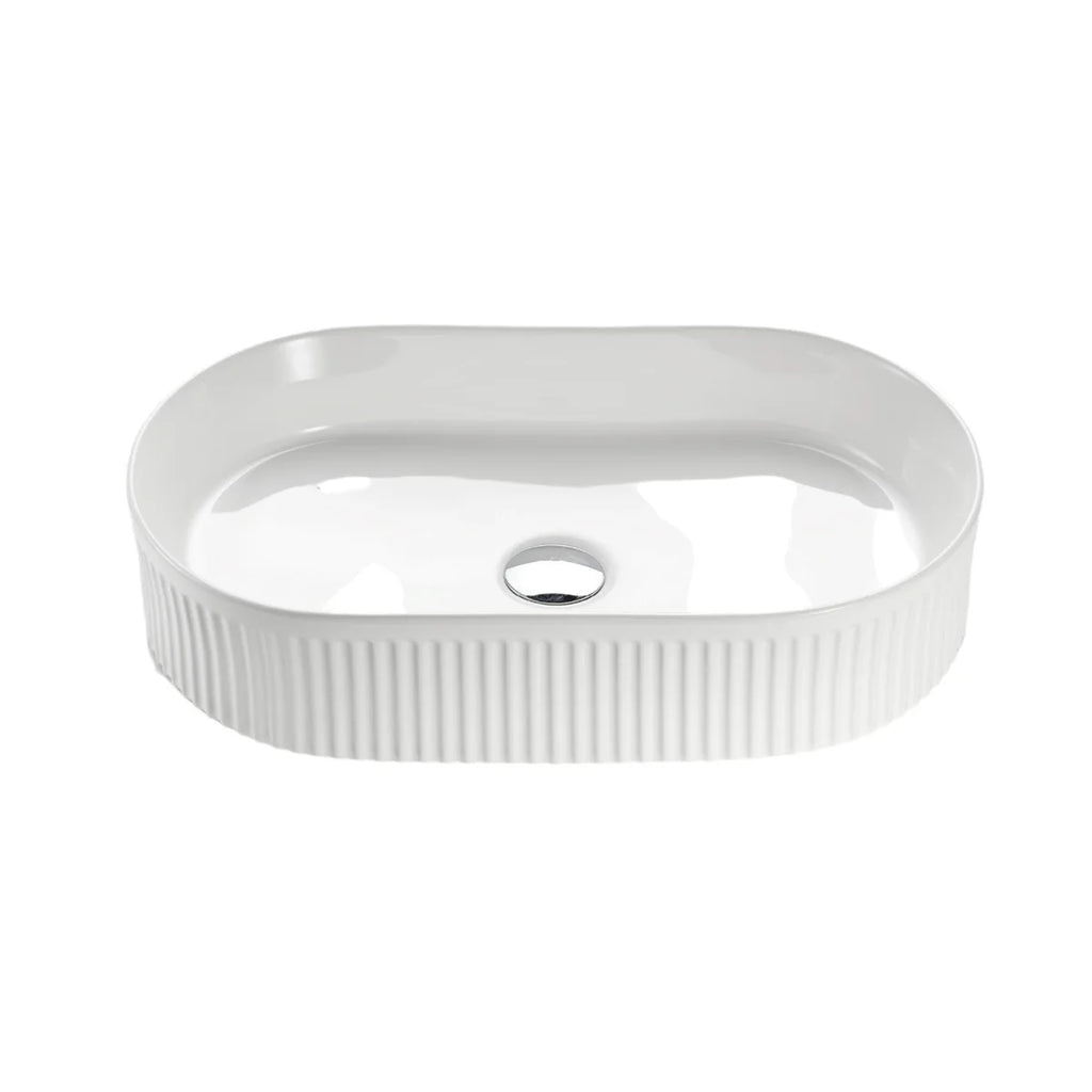 Fluted Oval Above Counter Basin Gloss/Matte White 580x360x120mm