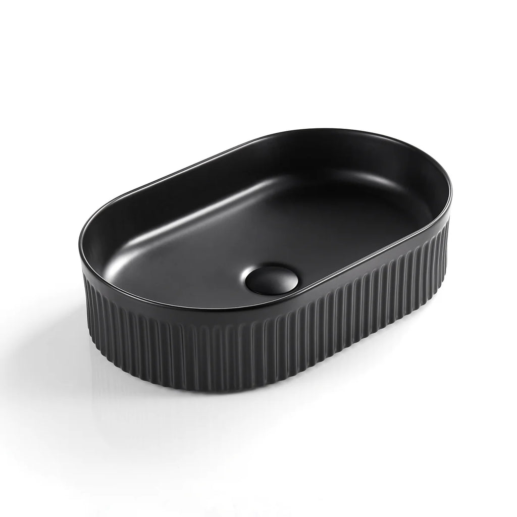Fluted Oval Above Counter Basin Matte Black 580x360x120mm