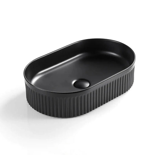 Fluted Oval Above Counter Basin Matte Black 580x360x120mm - FIL Kitchen Bathroom