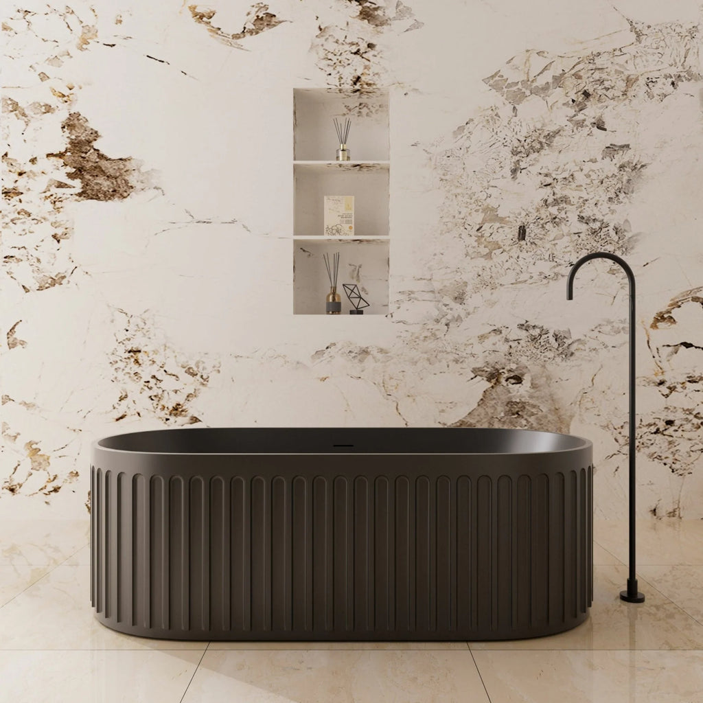 Cascade Solid Surface Stone Freestanding Bathtub Matte Black 1700mm