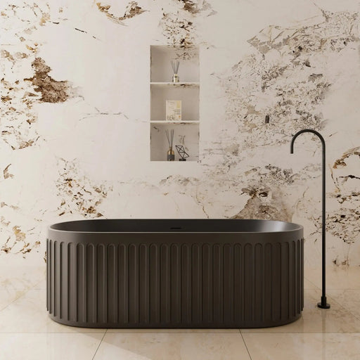 Cascade Solid Surface Stone Freestanding Bathtub Matte Black 1700mm - FIL Kitchen Bathroom