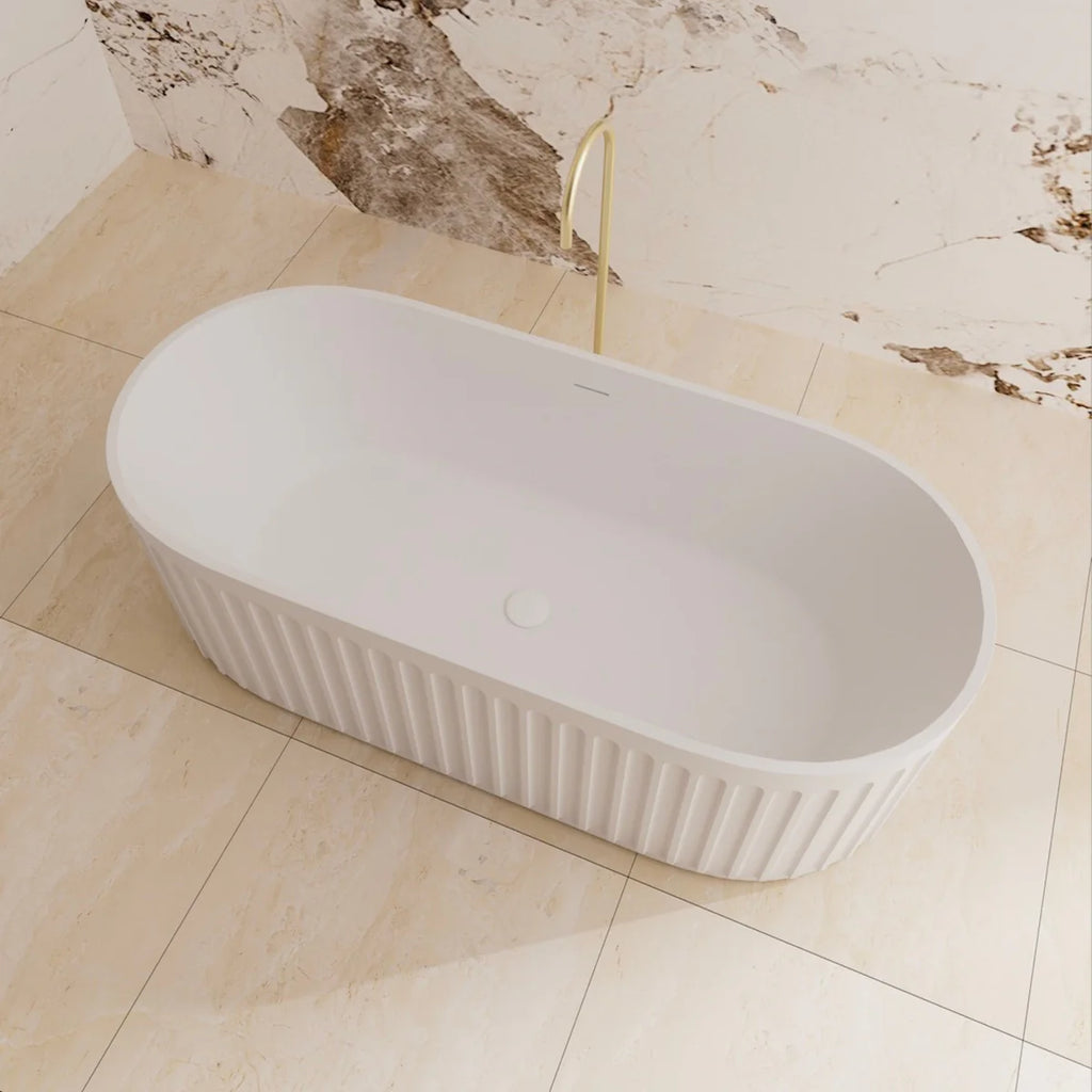 Cascade Solid Surface Stone Freestanding Bathtub Matte White (1700mm)