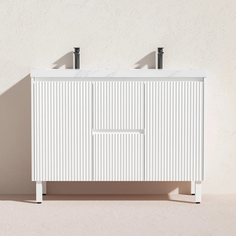 Brighton Floor Standing Vanity PVC Matte White 1200mm/1500mm(Single/Double Bowl) - FIL Kitchen Bathroom