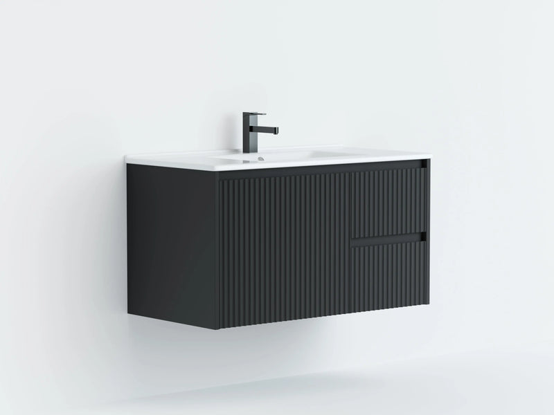 Crete Modern Wall Hung Vanity Matte Black LK-MC94RW-MB
