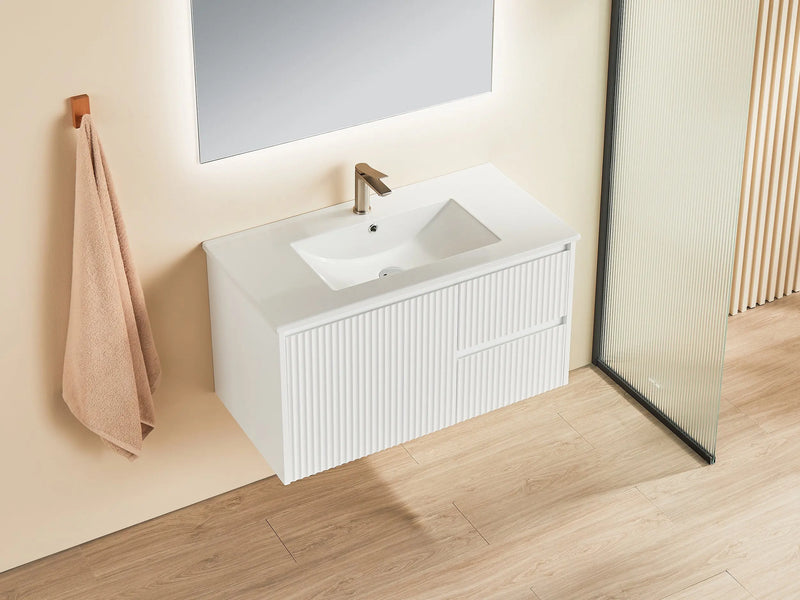 Brindabella Wall-Hung PVC Fluted Vanity Matte White(900mm) POSEIDON