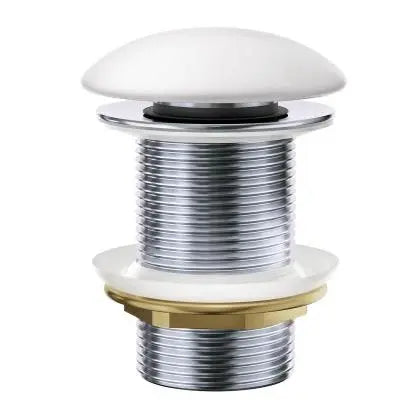32/40mm Chrome Solid Brass Basin Pop-Up Waste with Ceramic Cap - Gloss White (No Overflow)
