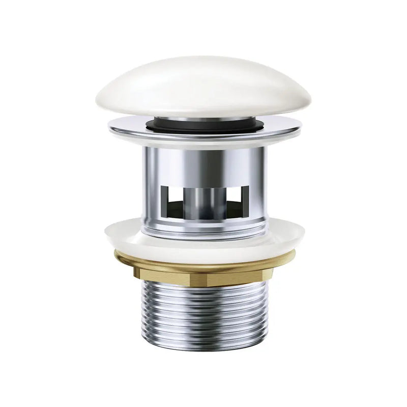 32/40mm Chrome Solid Brass Basin Pop-Up Waste with Ceramic Cap - Gloss White (Overflow)