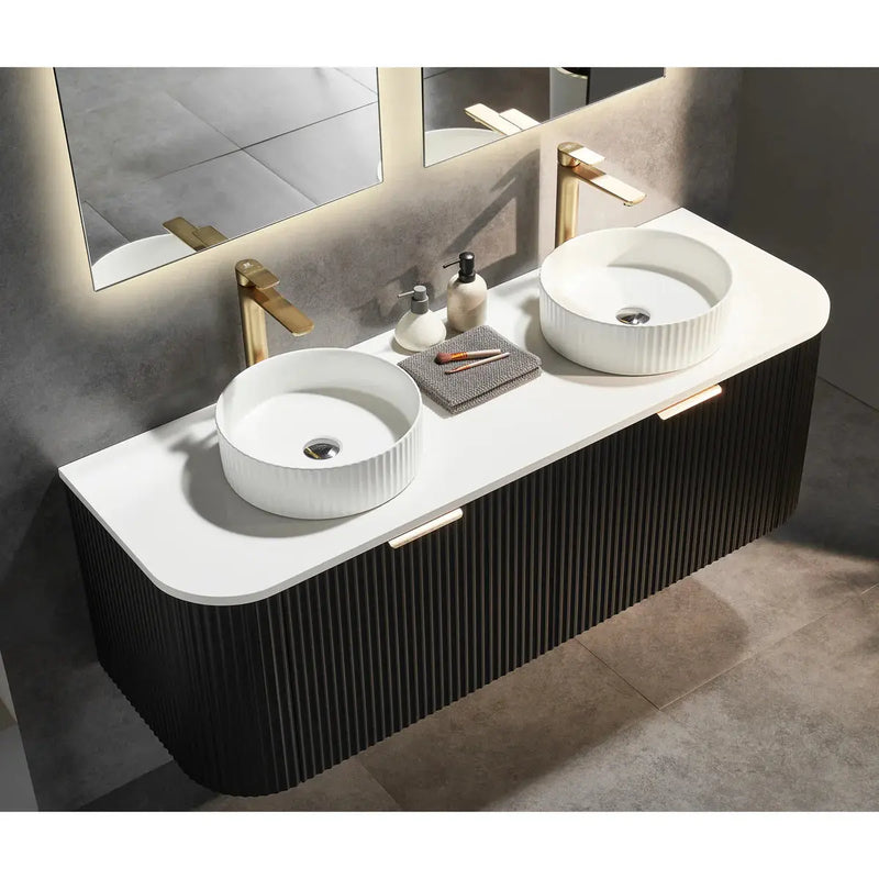 Avalon Wall Hung Vanity Matte Black Double Bowl 1500mm/1800mm - FIL Kitchen Bathroom