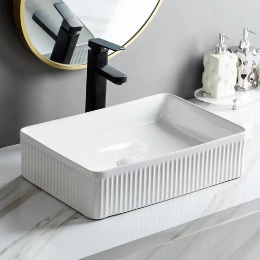 Lukka Crete Fluted Fine Ceramic Above Counter Basin (400/500mm) Lukka