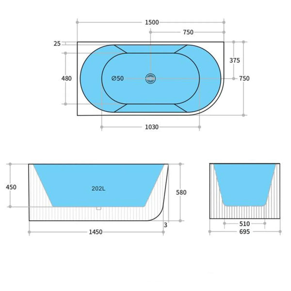 CAPRI FREESTANDING LEFT CORNER BATHTUB MATTE BLACK 1500MM/1700MM