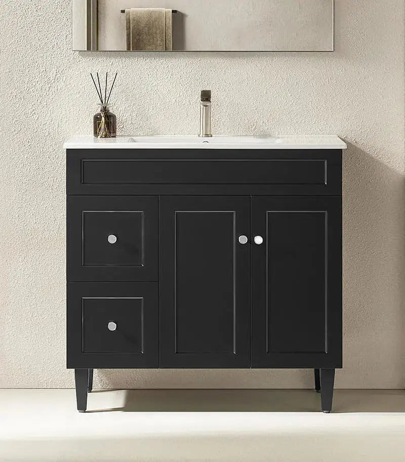 Harrington Floor Standing Vanity PVC Matte Black 600mm/750mm/900mm CETO