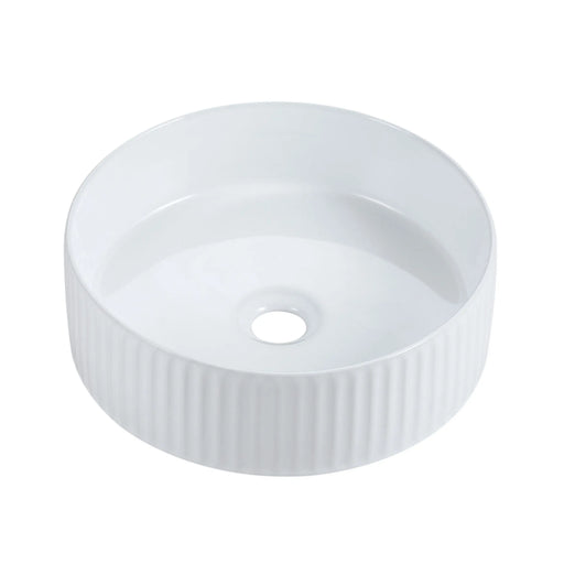 Cora 36 Counter-Top Fluted Round Basin- Gloss White mercioaustralia