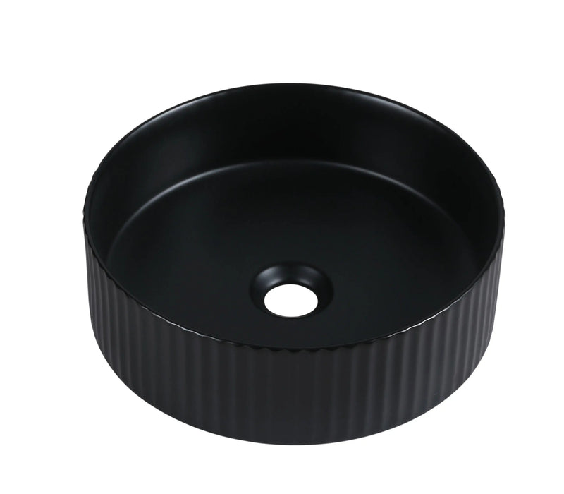 Cora 36 Counter-Top Fluted Round Basin- Matt Black mercioaustralia