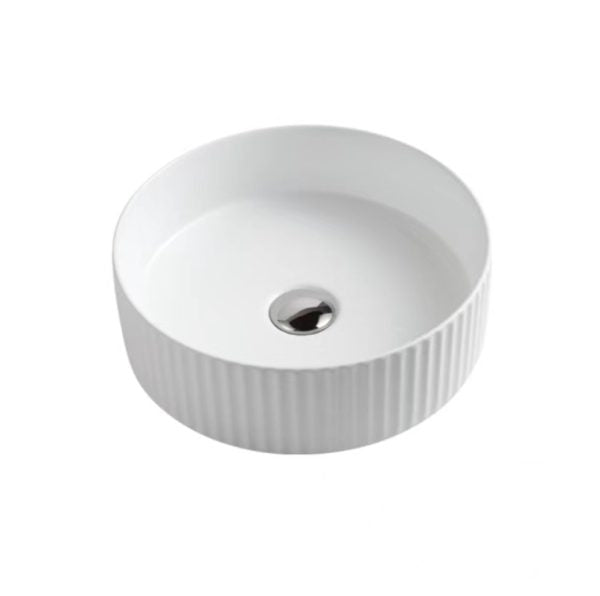 Cora Above Counter Fluted Circle Basin Gloss White/Matt White 360 x 360 x 115mm