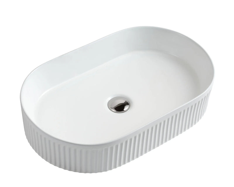 Cora 58 Counter-Top Fluted Oval Basin - Gloss White mercioaustralia