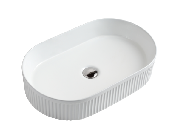 Cora Above Counter Fluted Pill Basin Gloss White/Matt White 580 x 360 x 115mm