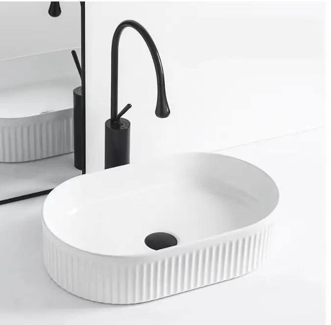 Cora 58 Counter-Top Fluted Oval Basin - Gloss White mercioaustralia