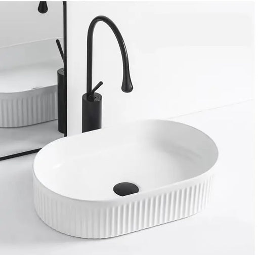 Cora 58 Counter-Top Fluted Oval Basin - Gloss White mercioaustralia